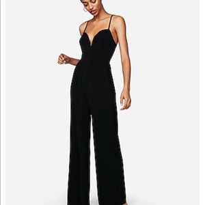 Express wide leg V Wired jumpsuit in pitch black